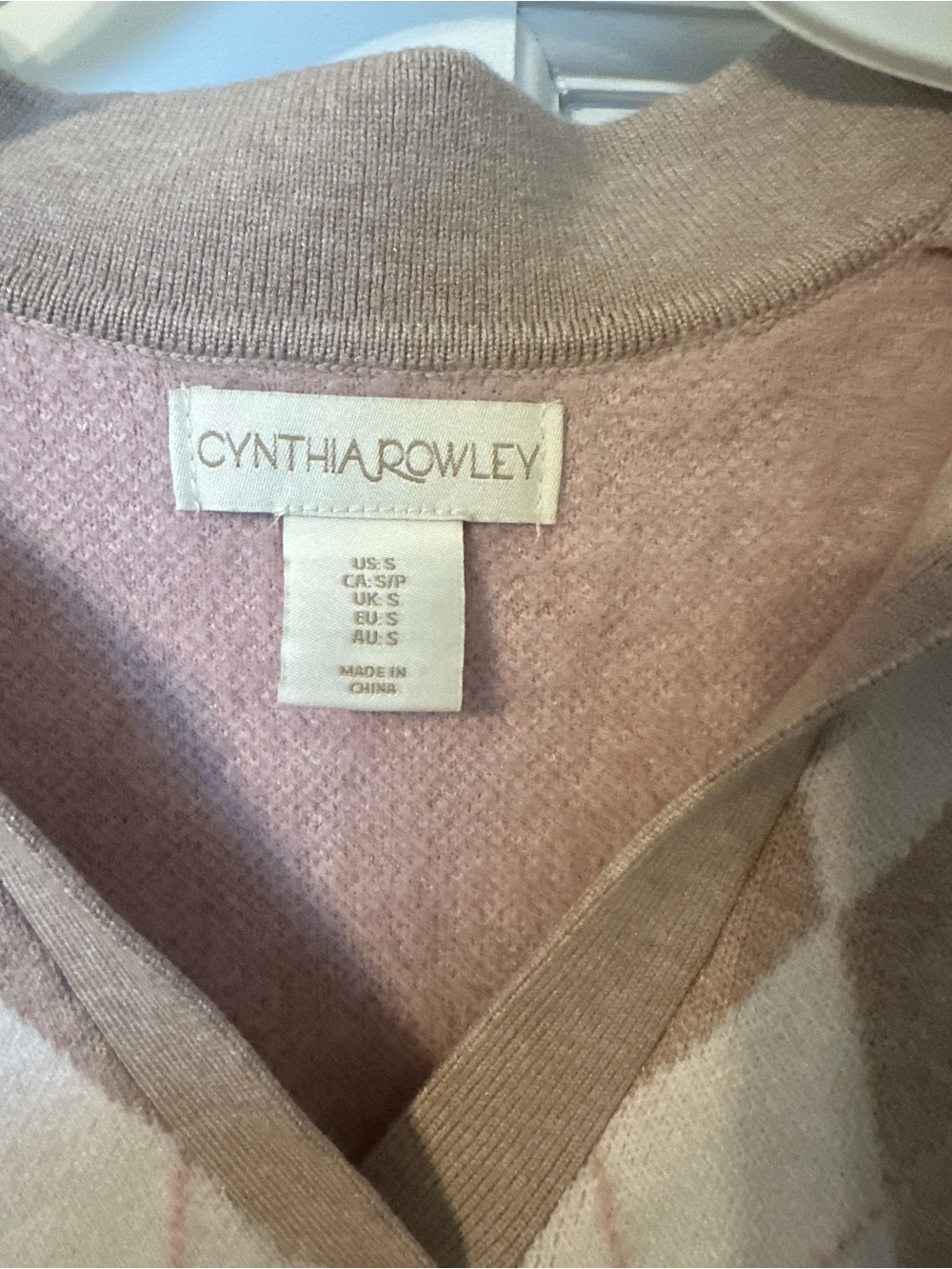 Cynthia Rowley Taupe Argyle Collared Sweater - Picture 3 of 4